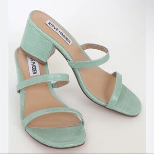 Steve Madden Issy Mint Green Crocodile-Embossed Mules
